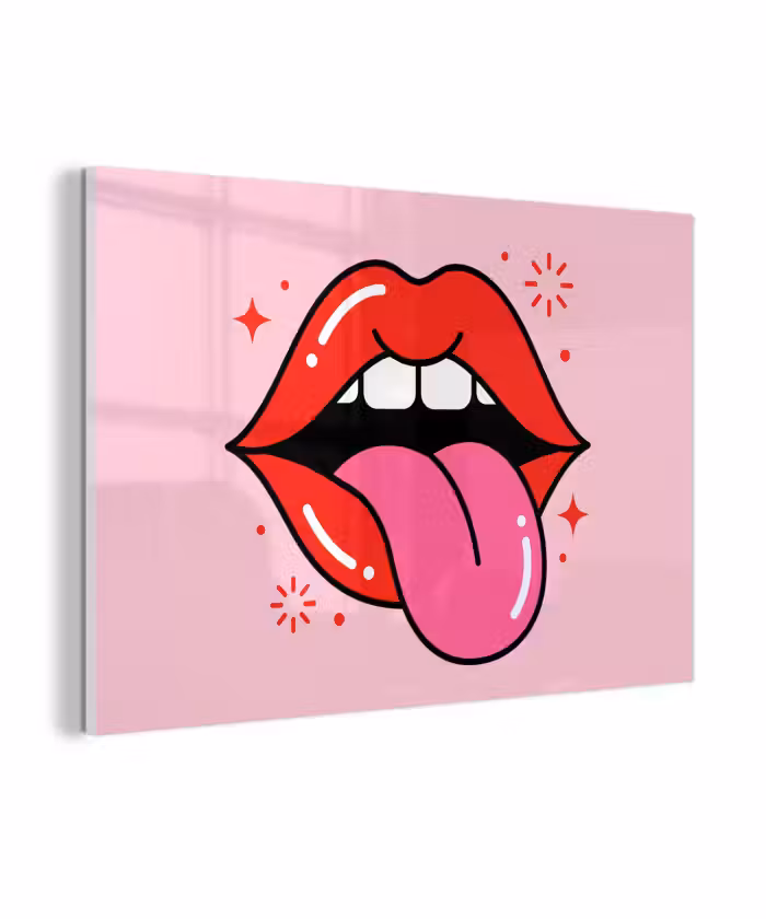 Glasbild - Lippen – Zunge – Pop-Art – Bunt – Rosa