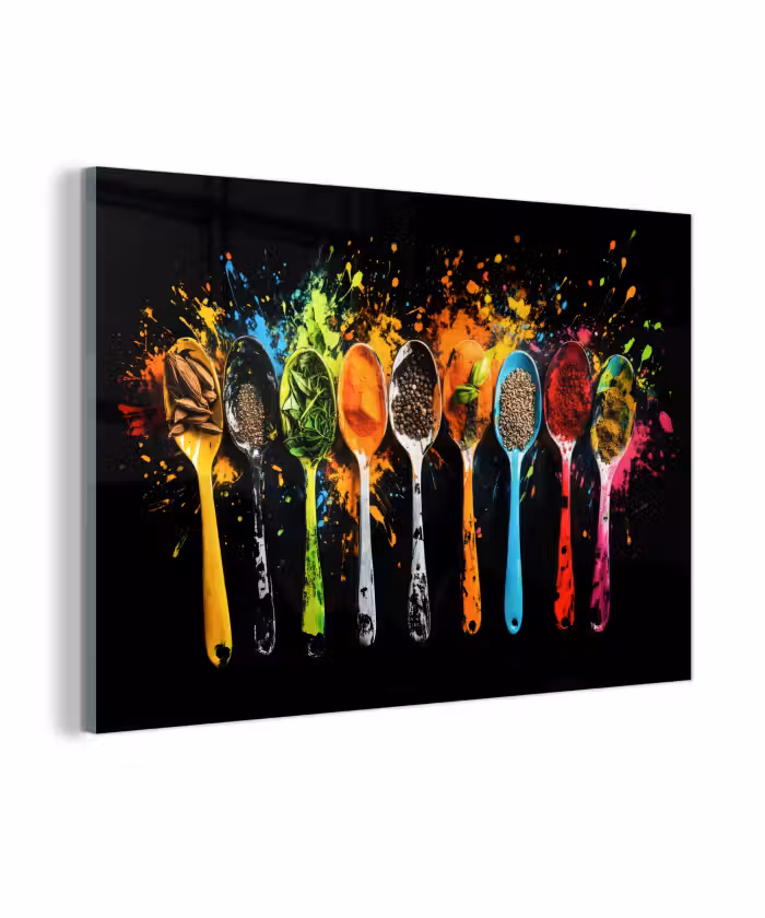 Glasbild - Löffel - Gewürze - Modern - Graffiti - Farbe - Farbenfroh