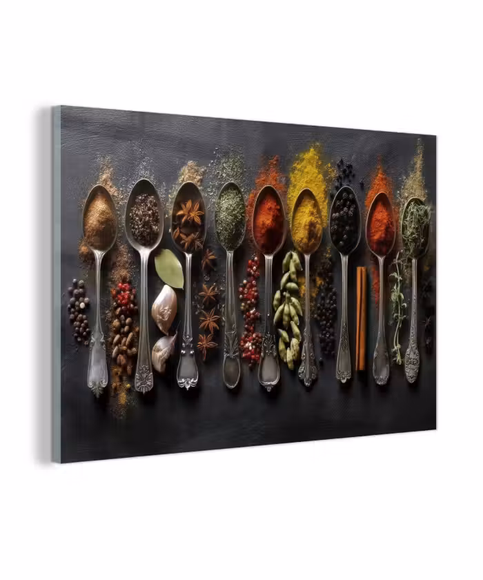 Glasbild - Löffel - Gewürze - Zimt - Chili