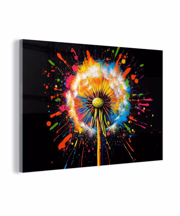 Glasbild - Löwenzahn - Graffiti - Farbenfroh - Blumen - Natur