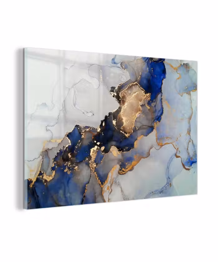 Glasbild - Marmor - Blau - Gold