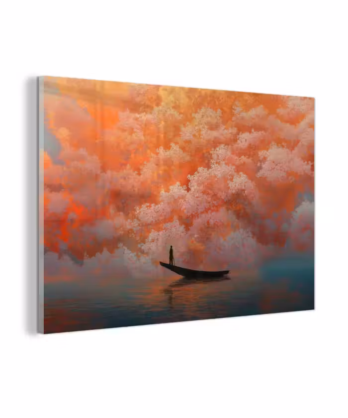 Glasbild - Meer - Boot - Wolken - Orange