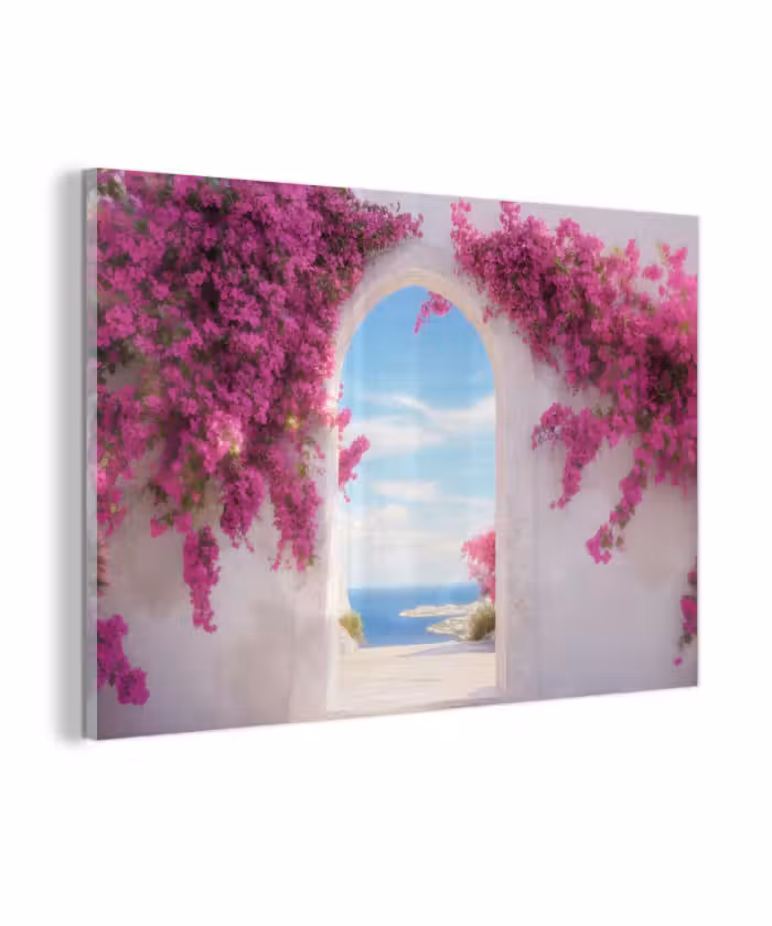 Glasbild - Meer - Rosa - Blumen - Tor