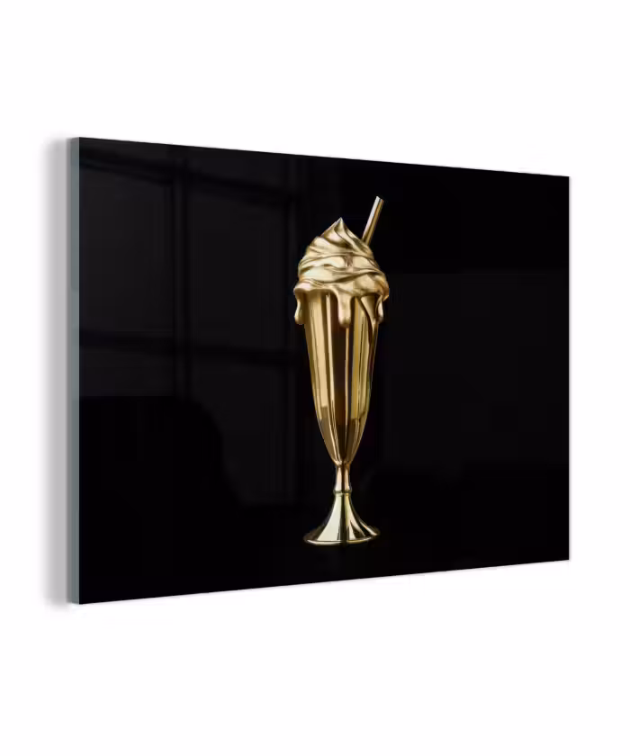 Glasbild - Milchshake - Gold - Trinkend - Schwarz