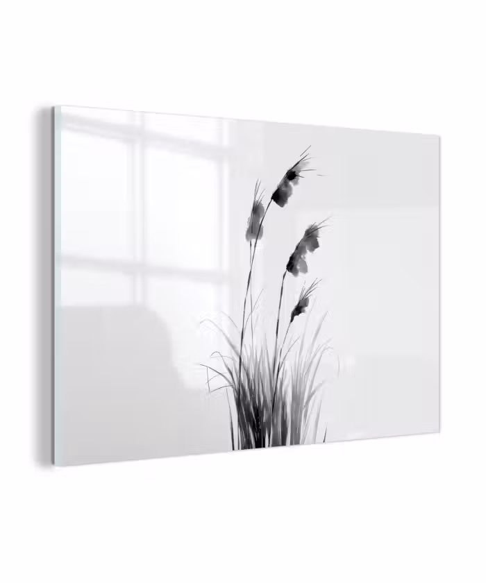 Glasbild - Minimalistisch - Stängel - Weiß