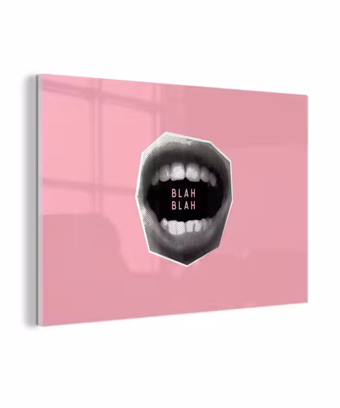 Glasbild - Mund - BLAH BLAH - Rosa