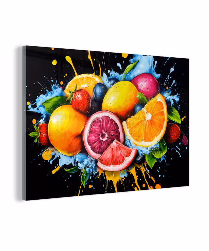 Glasbild - Obst - Graffiti - Bunt - Orange - Erdbeere - Abstrakt