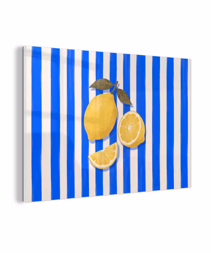 Glasbild - Obst – Zitrone – Sommer – Gelb – Blau