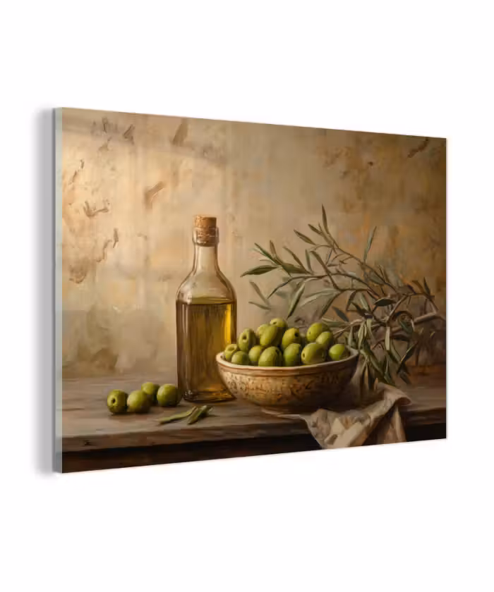 Glasbild - Oliven - Stilleben - Vintage