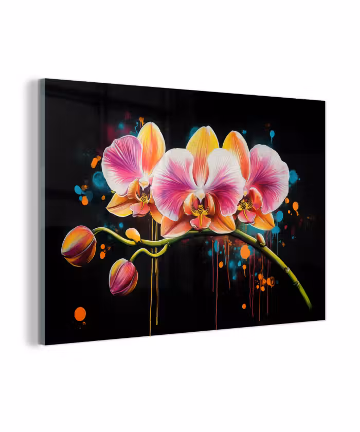 Glasbild - Orchidee - Graffiti - Farbenfroh - Blumen - Abstrakt