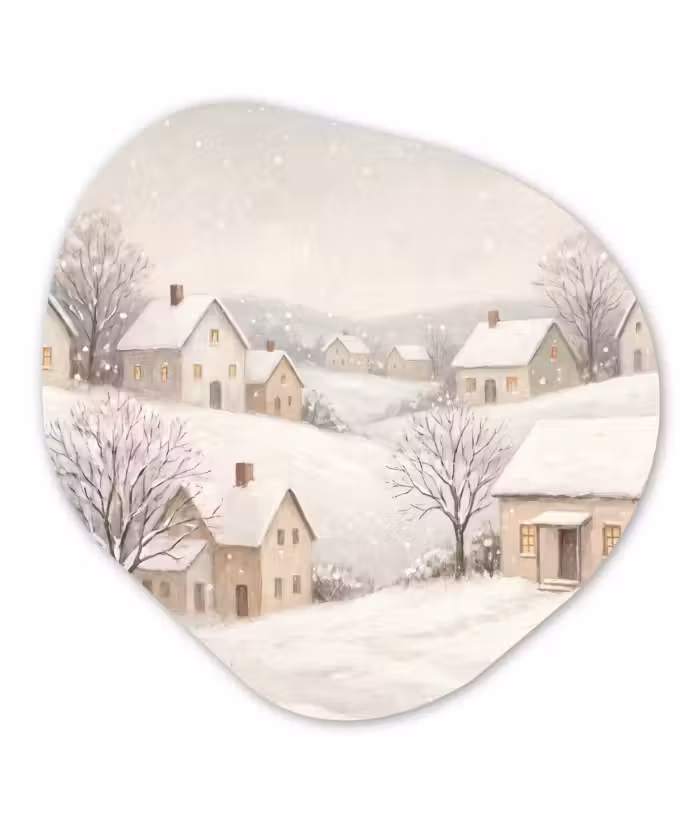 Glasbild Organische Form - Dorf – Winter – Schnee