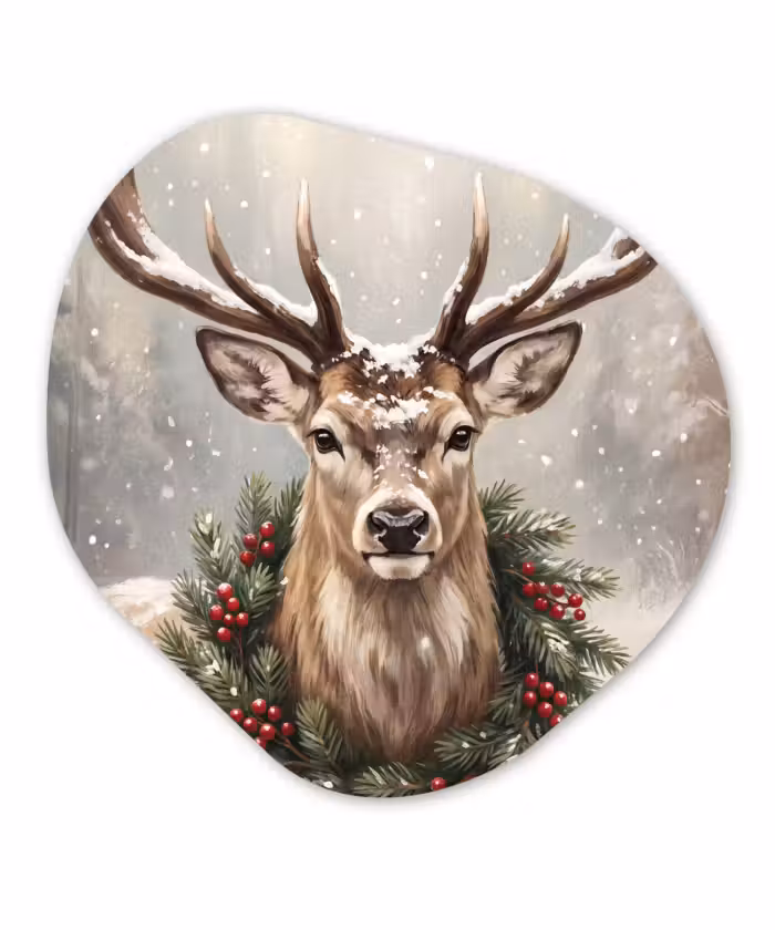 Glasbild Organische Form - Hirsch – Schnee – Tiere