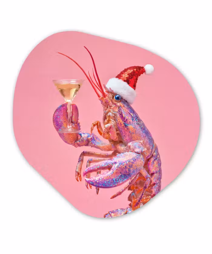 Glasbild Organische Form - Hummer – Weihnachten – Rosa