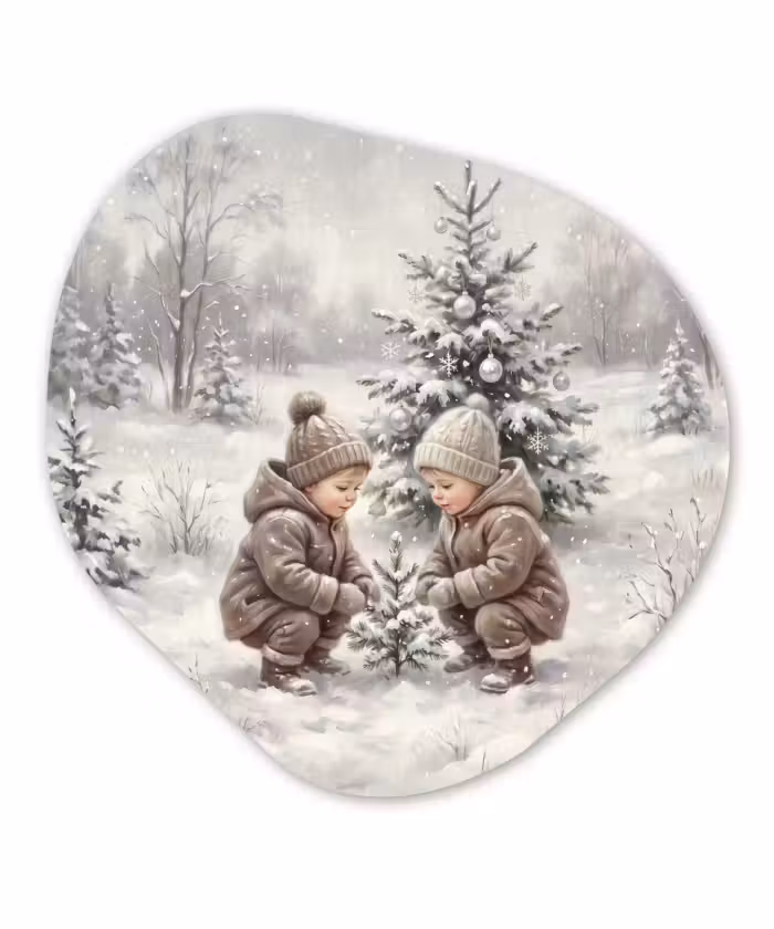 Glasbild Organische Form - Kind – Schnee – Winter