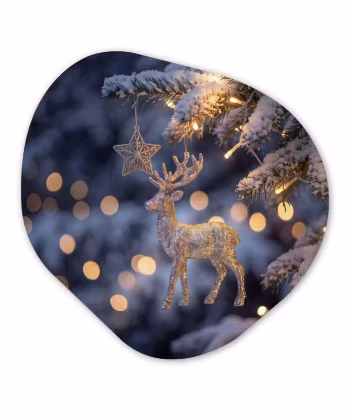 Glasbild Organische Form - Rentier – Weihnachten – Schnee
