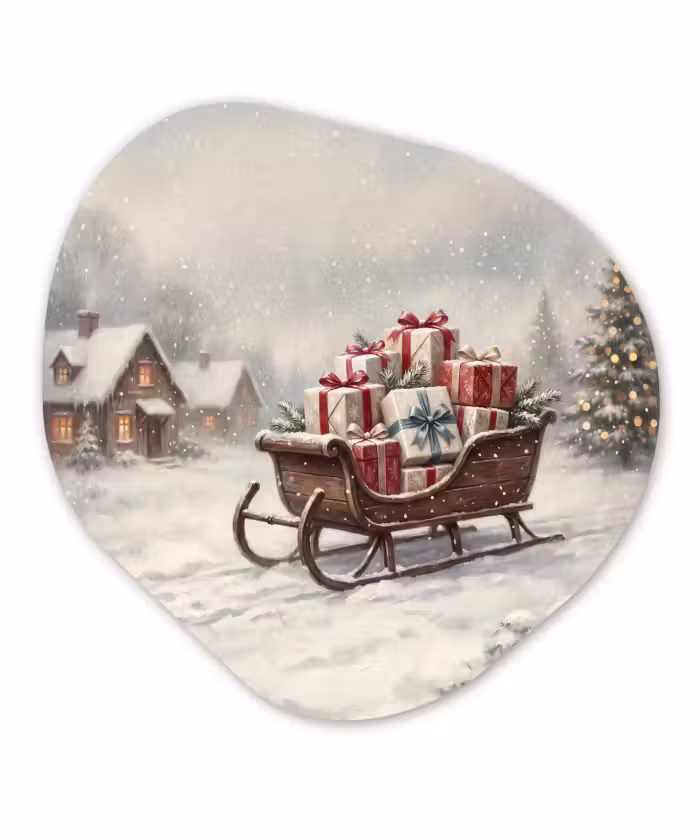 Glasbild Organische Form - Schlitten – Geschenke – Weihnachten