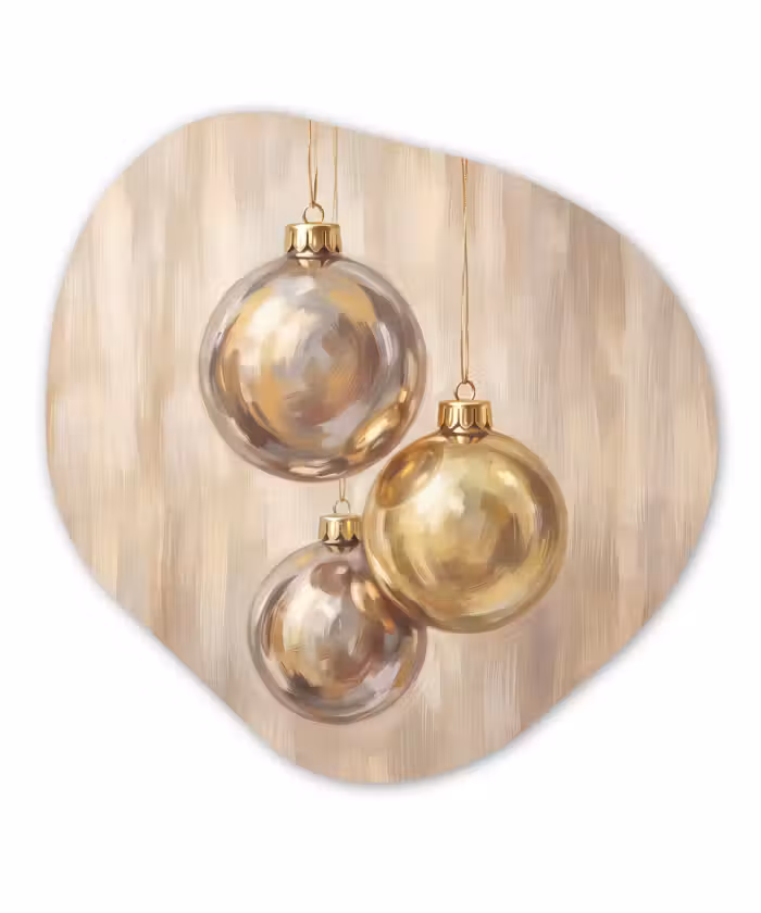 Glasbild Organische Form - Weihnachtskugel Gold Silber