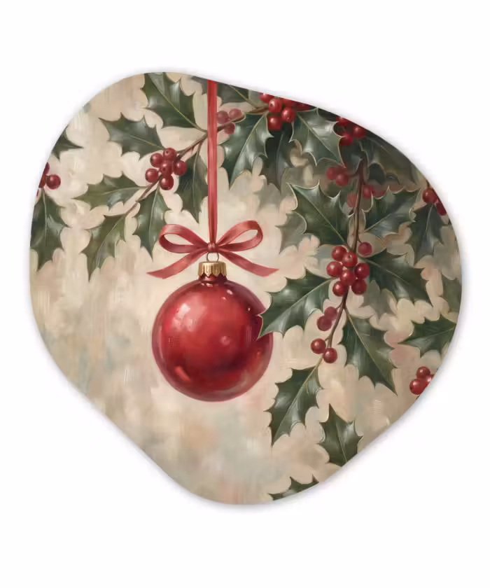Glasbild Organische Form - Weihnachtskugel – Stechpalme – Rot