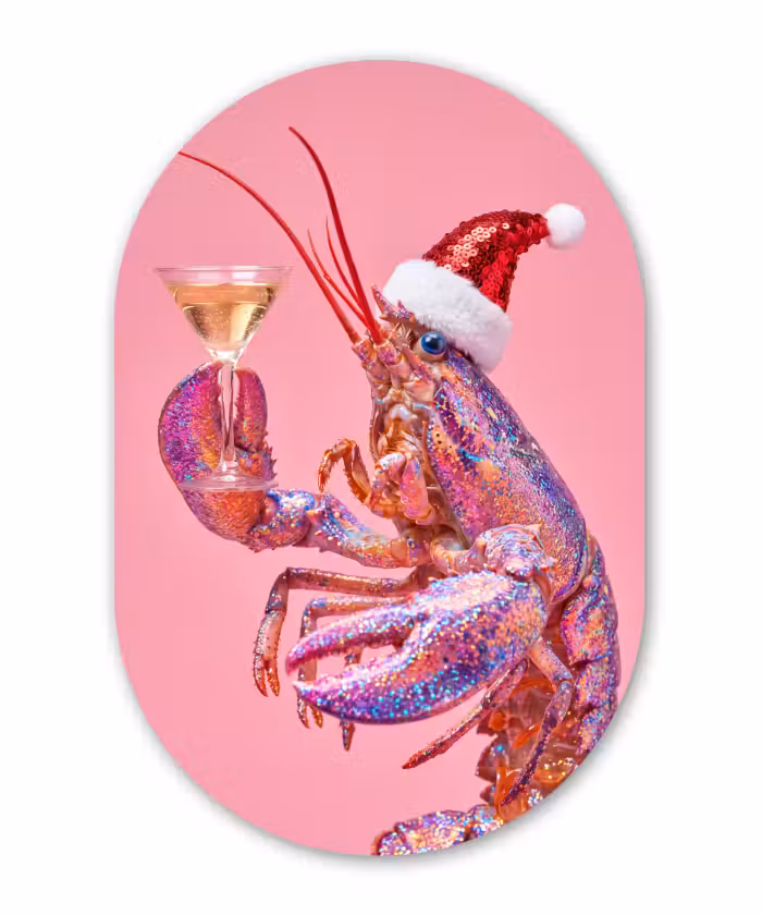Glasbild Oval - Hummer – Weihnachten – Rosa