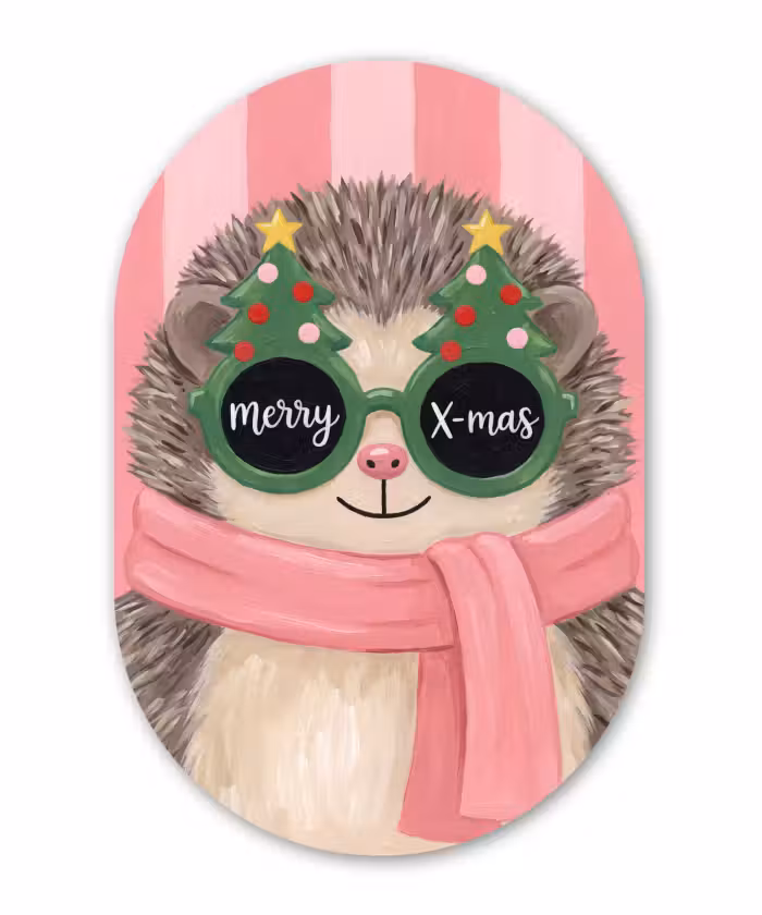 Glasbild Oval - Igel – Weihnachten – Illustration