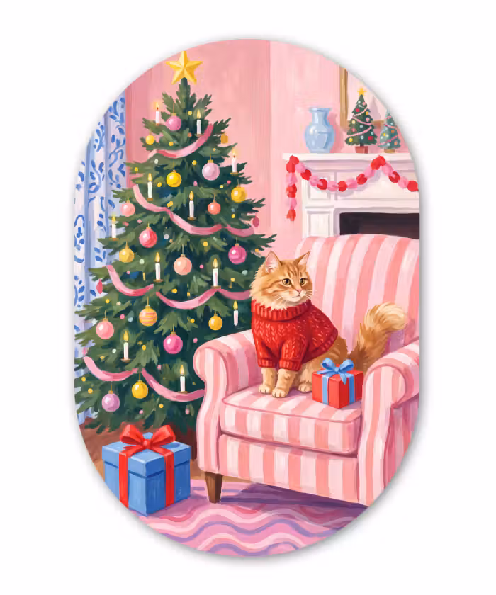 Glasbild Oval - Katze – Weihnachten – Inneneinrichtung