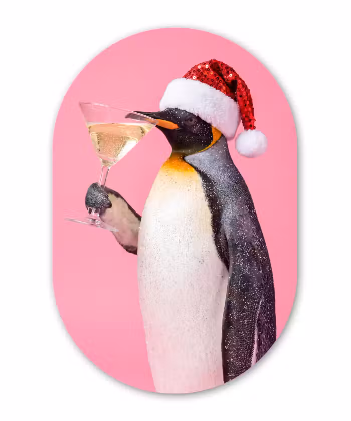Glasbild Oval - Pinguin – Weihnachten – Fest