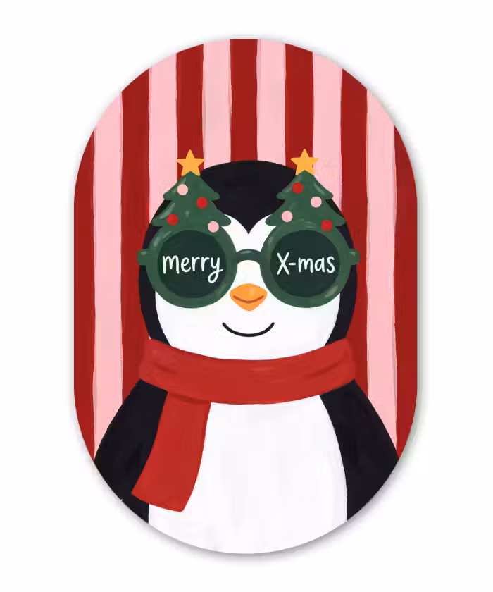 Glasbild Oval - Pinguin – Weihnachten – Illustration