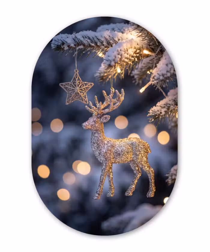 Glasbild Oval - Rentier – Weihnachten – Schnee