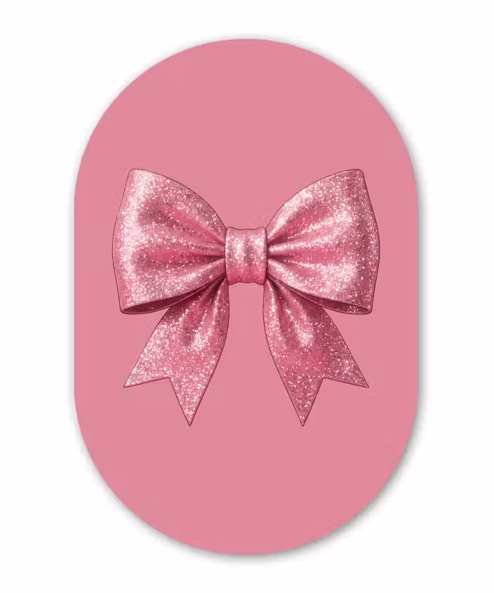 Glasbild Oval - Rosa Schleife – Glitzer