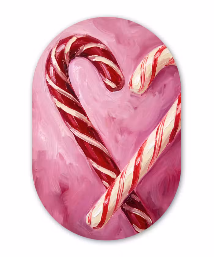 Glasbild Oval - Süßigkeiten – Herz – Rosa