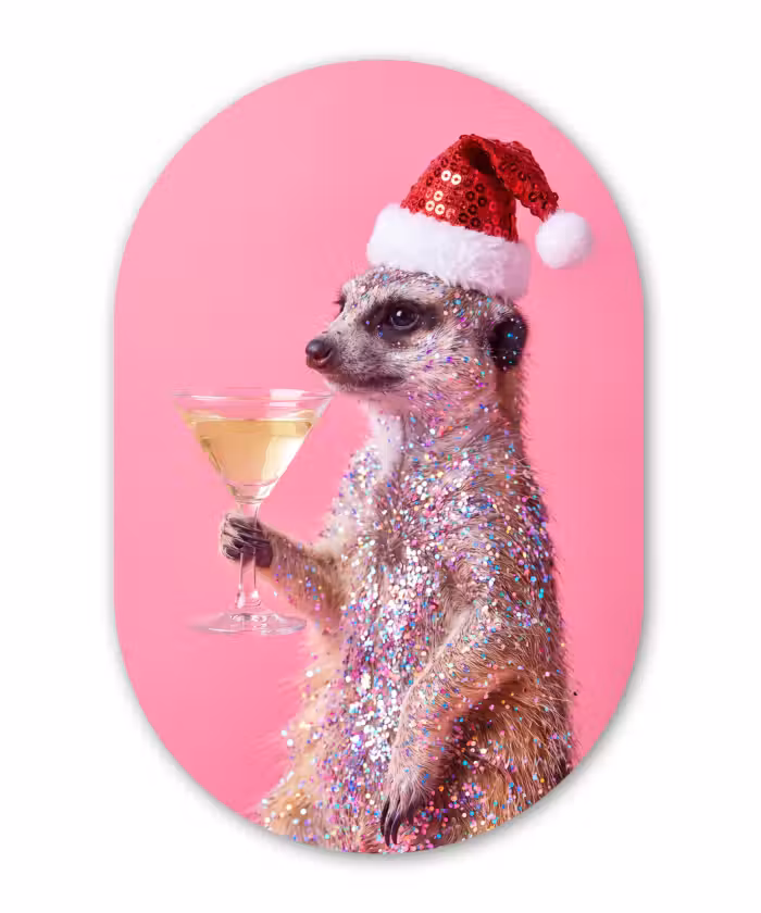 Glasbild Oval - Tiere – Glitzer – Party