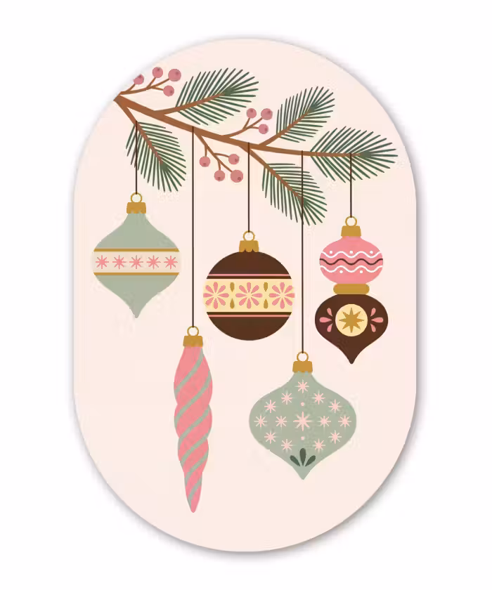Glasbild Oval - Weihnachten – Christbaumschmuck – Zweig