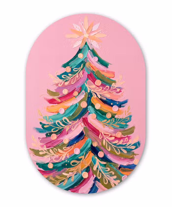 Glasbild Oval - Weihnachtsbaum – Abstrakt – Bunt