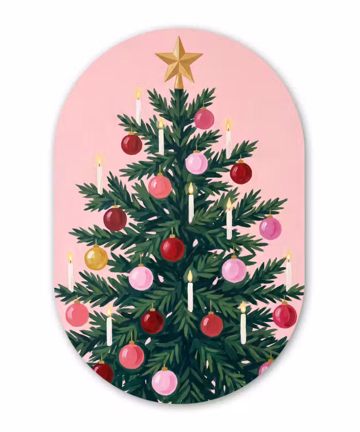 Glasbild Oval - Weihnachtsbaum – Weihnachten – Rosa