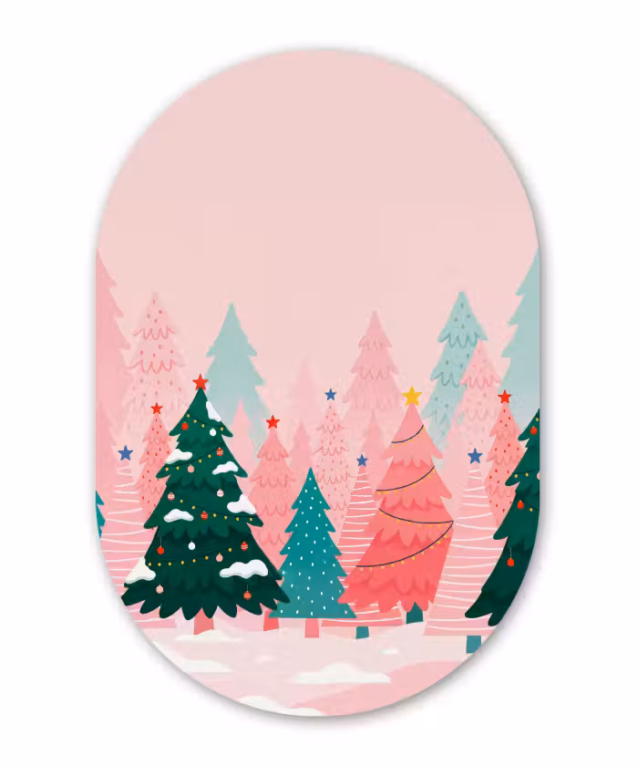 Glasbild Oval - Weihnachtsbäume – Illustration – Rosa