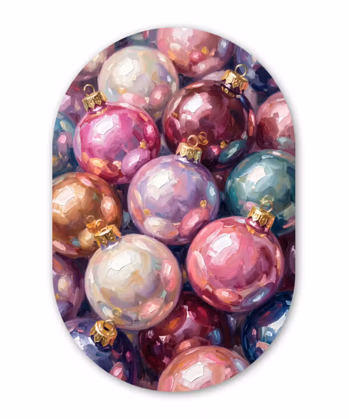 Glasbild Oval - Weihnachtsdekoration – Bunt – Festlich