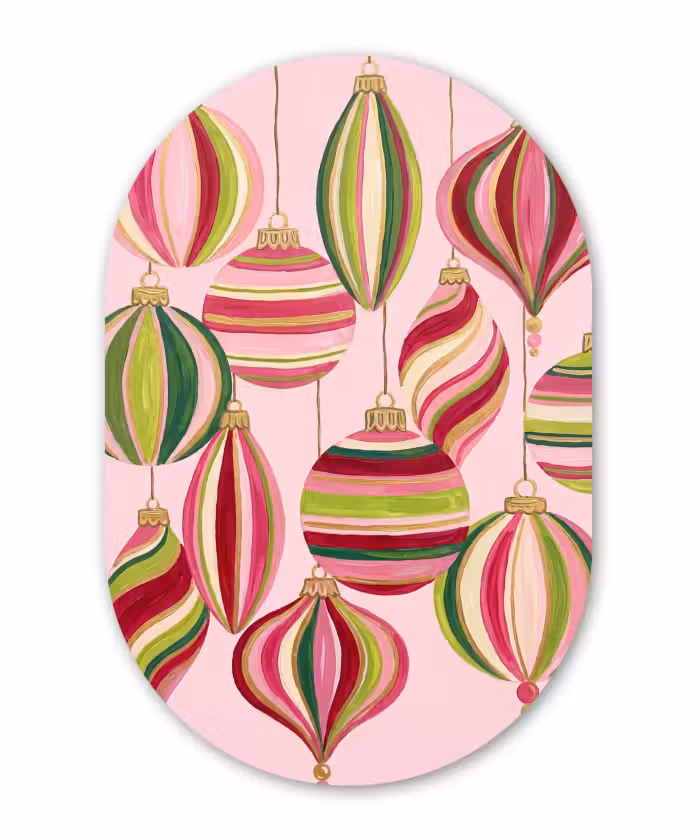Glasbild Oval - Weihnachtsdekoration – Gestreift – Rosa