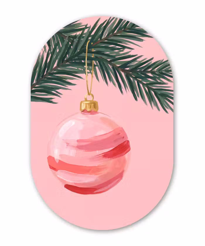 Glasbild Oval - Weihnachtskugel – Rosa – Weihnachten