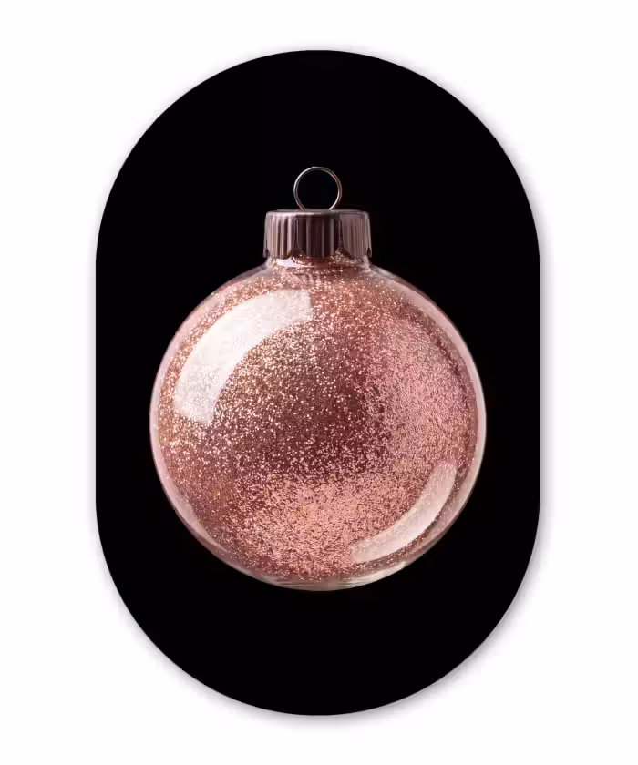 Glasbild Oval - Weihnachtskugel – Roségold – Weihnachten