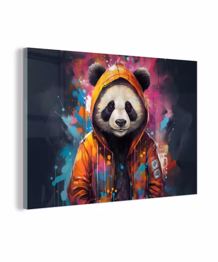 Glasbild - Panda - Jacke - Graffiti - Orange