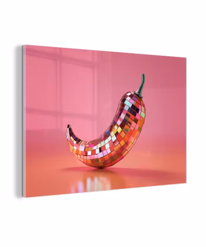 Glasbild - Paprika - Disco - Rot - Glitzer
