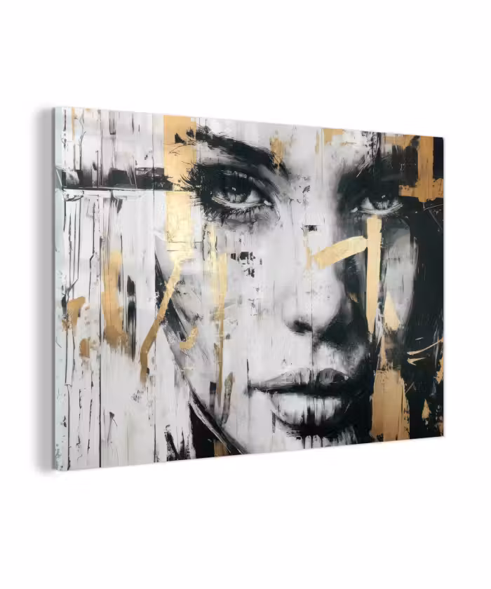 Glasbild - Porträt - Frau - Pinselstriche - Gold