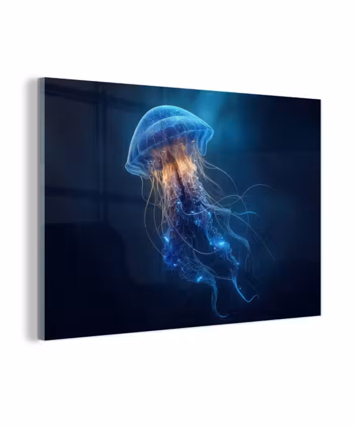 Glasbild - Qualle - leuchtend - Tentakel - blau