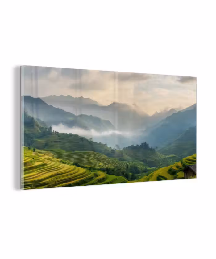 Glasbild - Reisfelder - Berge - Grün - Natur