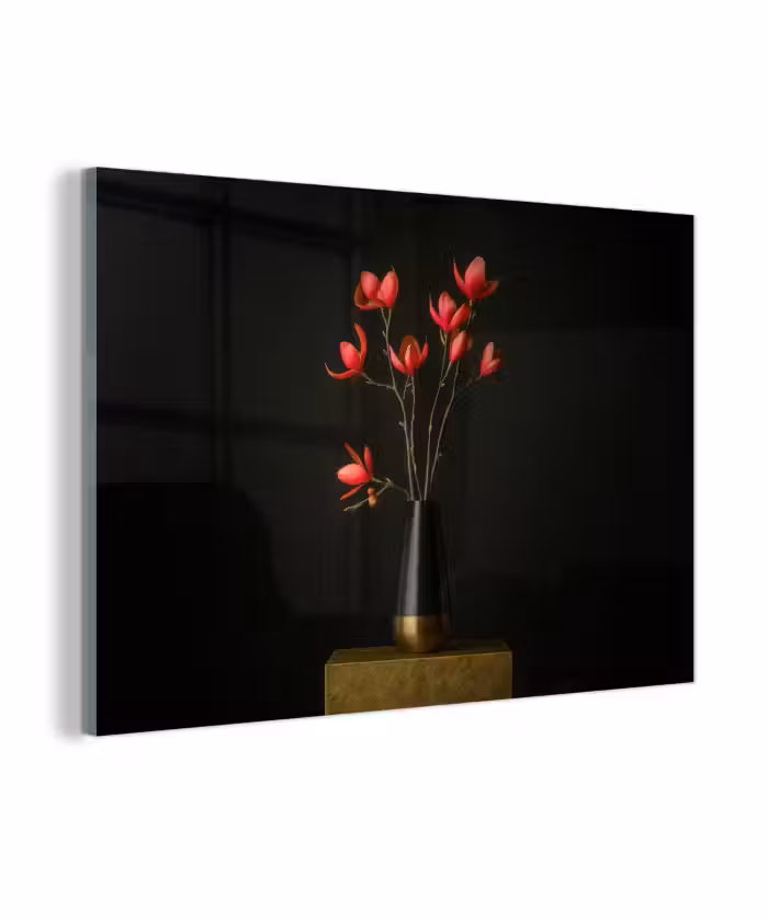 Glasbild - Rot - Blumen - Vase