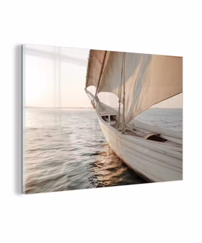 Glasbild - Segelboot - Meer - Beige - Sonne