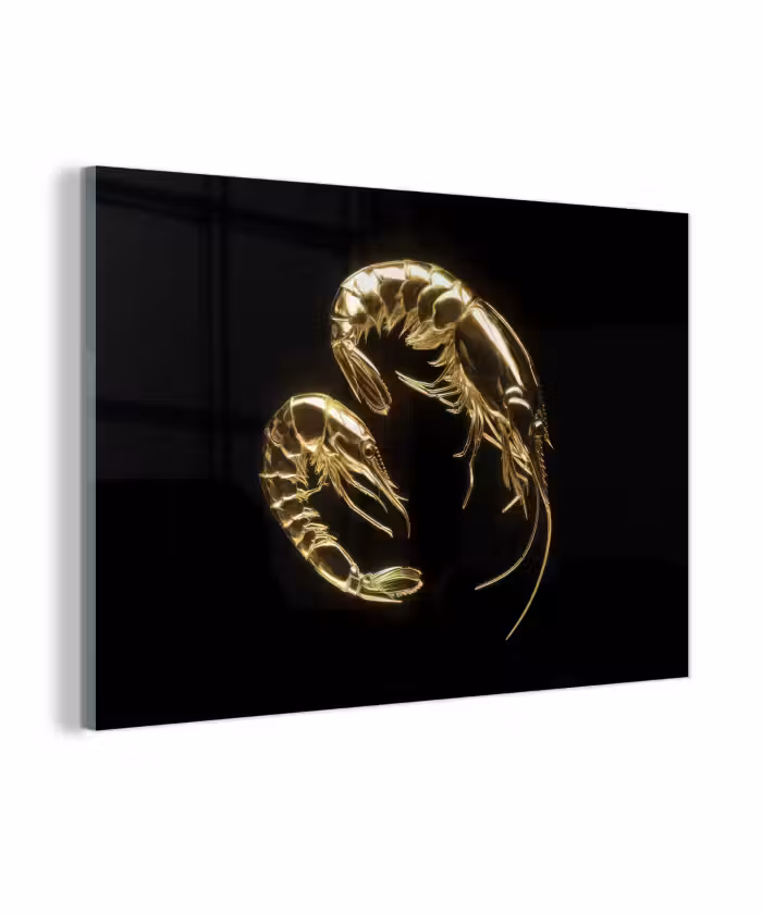 Glasbild - Shrimps - Schwarz - Gold - Tiere
