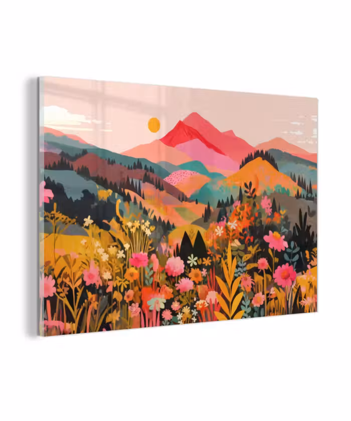 Glasbild - Sonnenuntergang - Bergtal - Kontrast