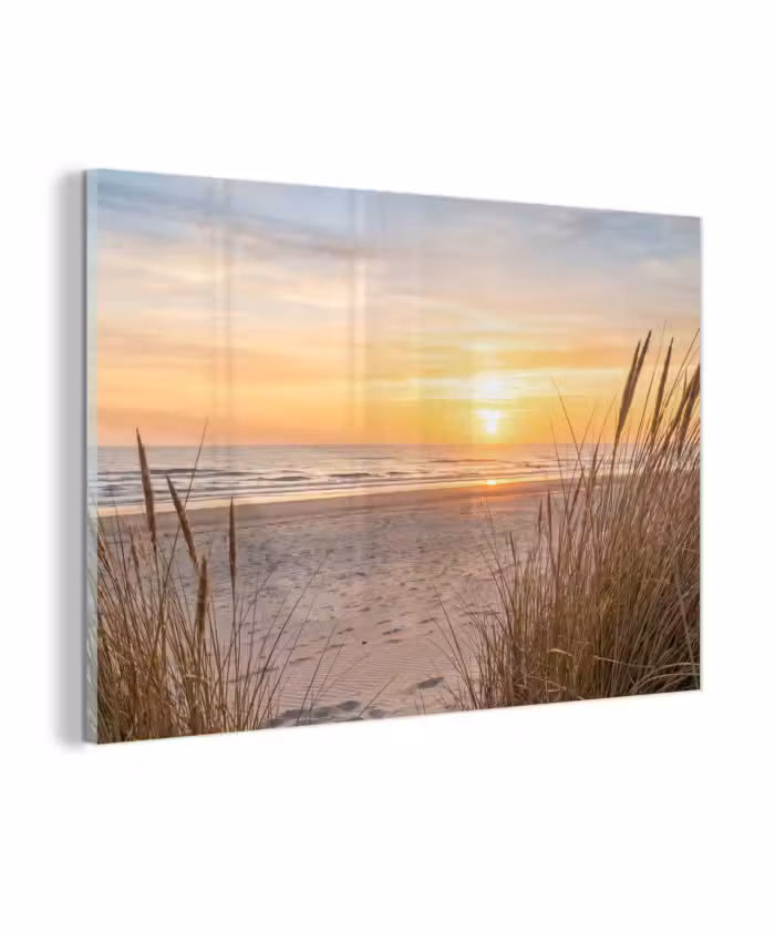 Glasbild - Sonnenuntergang - Dünen - Meer