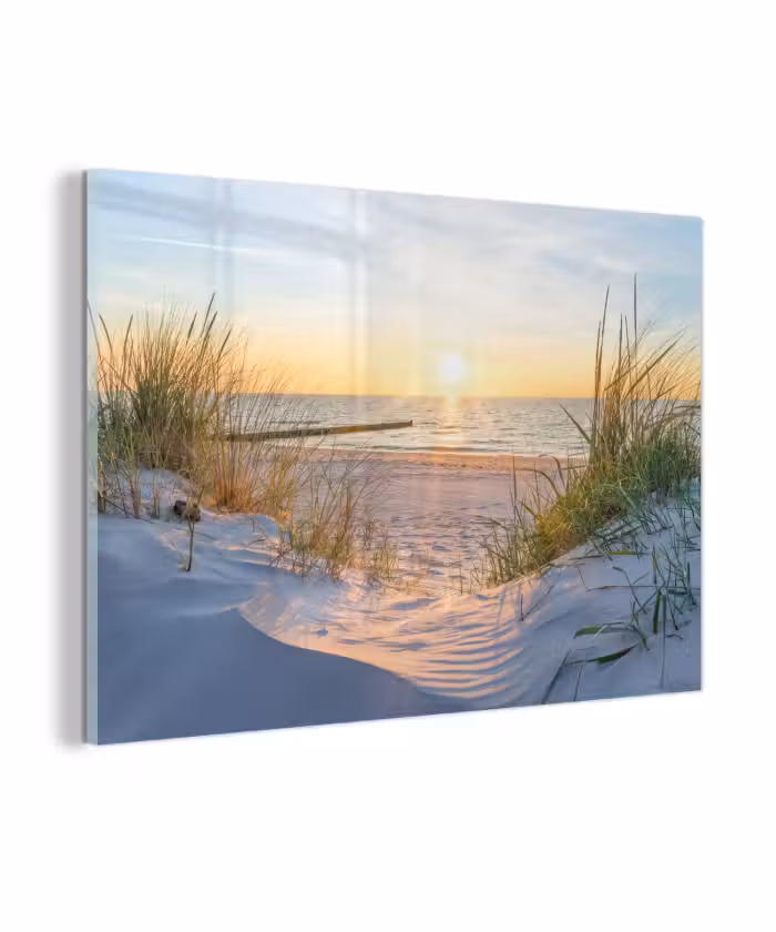 Glasbild - Strand - Sonne - Düne - Gras - Sand - Horizont